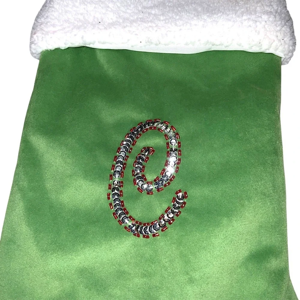 Target Green Christmas Stocking Monogram Letter C Sequin Bead Initial Plush 2011